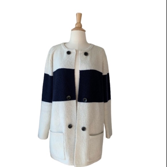 Women's XL Anthropologie La Fee Verte Navy Color Block Stripe Cardigan Sweater - Picture 12 of 16